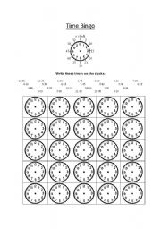 English Worksheet: Time Bingo