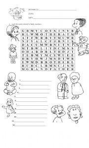 English Worksheet: family wordsearch