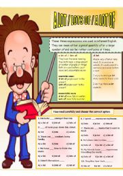 English Worksheet: a lot/lots of/ a lot of