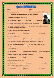 English Worksheet: INVICTUS Quiz/Trivia WITH ANSWERS