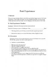 English Worksheet: Peak Experiences