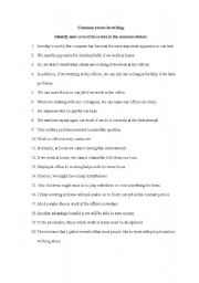 English Worksheet: Common errors in writing (sentences)