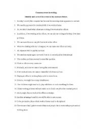 English worksheet: Common errors in writing (sentences)