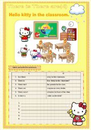 English Worksheet: There is there are hello kitty set 4