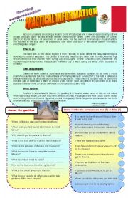 English Worksheet: Reading comprehension - Practical information