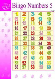 English Worksheet: BINGO  NUMBERS (5/6)