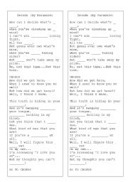 English Worksheet: Song Activity - Decode by Paramore