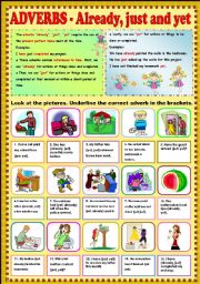 English Worksheet: Adverbs - Already, just and yet part 1 + KEY