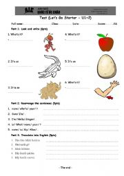 English worksheet: lets go starter-U1+2