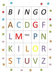 English worksheet: Bingo Alphabet  1