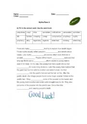 English worksheet: cloze Roq A+ B about Myths