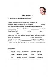 English worksheet: what is Beauty? Cloze