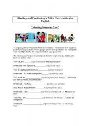 English Worksheet: How to Start and Continue a Conversation - Theme of  Meeting Someone New  (18 yrs +)