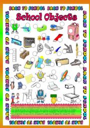 English Worksheet: School Objects ( 38 object )