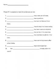 English Worksheet: Adding subjects with 