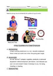 English Worksheet: Reading Activties- Working Value