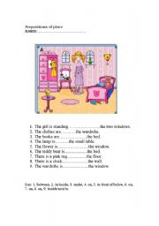 English Worksheet: prepositions of place+ key