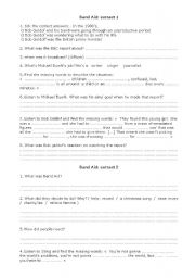 English worksheet: Band aid and do they know its Xmas time CD