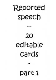 English Worksheet: Reported / Indirect Speech Cards - Quotations I/II (Editable)