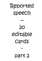 English Worksheet: Reported / Indirect Speech  Cards - Quotations II/II (Editable)