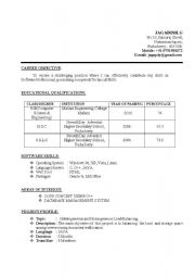 English Worksheet: sample resume