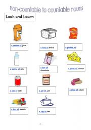 English Worksheet: non countable to countable nouns