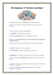 English Worksheet: The language of business meetings