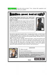 English Worksheet: Hoodie - reading comprehension