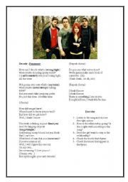 English Worksheet:  Decode by Paramore Song Activity
