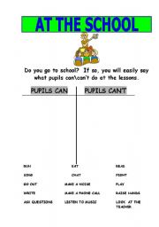 English worksheet: I cancant do it at the lessons, at guests, at home