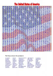 English Worksheet: THE USA States of America_wordsearch