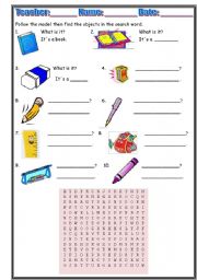 English Worksheet: Classroom objects questions and answers + key