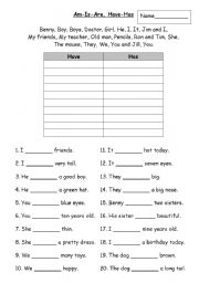 English Worksheet: is am are / have has