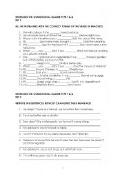 English Worksheet: conditionals type 1&2  type 3&mixed type
