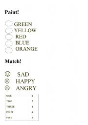 English worksheet: Colours - numbers  -  feelings