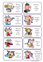 English Worksheet: Present Continuous - Cards (3 pages-30 cards)