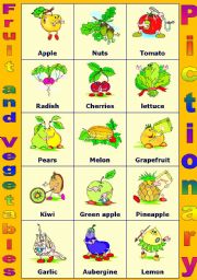 English Worksheet: Fruit and Vegetables Pictionary/Poster + Balck and White Version