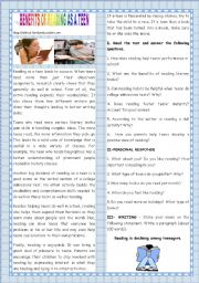 English Worksheet: BACK TO SCHOOL -BENEFITS OF READING AS A TEEN