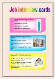 English Worksheet: CONVERSATION CARDS: JOB INTERVIEW QUESTIONS