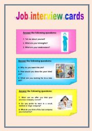 English Worksheet: CONVERSATION CARDS: JOB INTERVIEW QUESTIONS