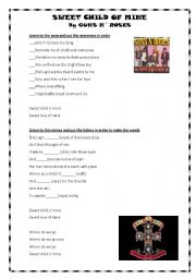 English Worksheet: sweet child of mine- guns nroses