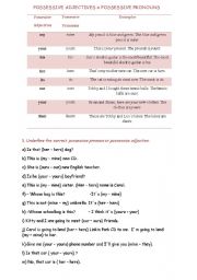 English Worksheet: Possessive Adjectives X Possessive Pronouns