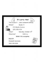 English worksheet: Its a surprise party!