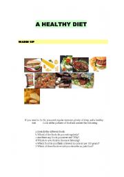 English Worksheet: A healthy diet warm up