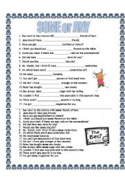 English Worksheet: some or any - fill in, with key
