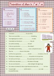 English Worksheet: Prepositions of place IN AT ON