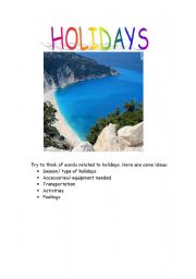 English Worksheet: words game about holidays