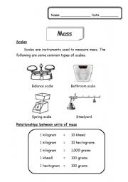 English Worksheet: Mass