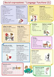 English Worksheet: Social expressions / Language functions (1) plus B&W