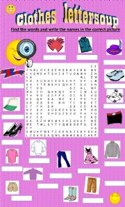 English Worksheet: Clothes Word soup
